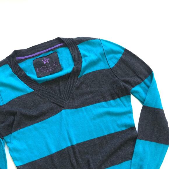 PAC Sun Chunky Stripe V-neck Knit Pullover Sweater - Picture 9 of 13